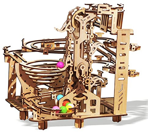 Kit de Course à Billes en Bois - Puzzle 3D Balles colorées en Bois avec mécanisme de Levage à 3 étapes - Casse-tête en Bois Kinetic DIY Marble Run