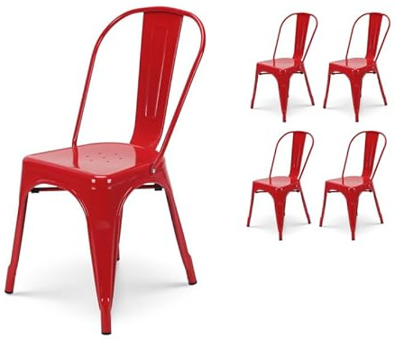 Kosmi - 4er Set rote Stühle aus rotem Metall in Gloss Brillant Finish für EIN farbenfrohes Design im Industrial Style