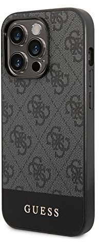 Guess GUHCP14XG4GLGR hülle für iPhone 14 Pro Max 6,7'' grau/Grey Hard case 4G Stripe Collection, schwarz