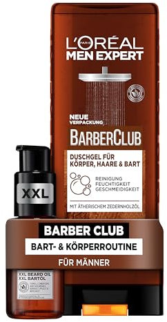 L'Oréal Men Expert Pflegeset mit Bartöl und XXL Duschgel, Für Körper, Haare und einen gepflegten Bart, Mit Zedernholzöl, Barber Club, 2-teilig