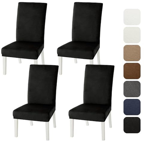 MIULEE Stuhlhussen 4er Set Stuhlhusse Samt Stretch Elastischer Stuhlbezug Abnehmbarer Waschbarer Stuhlhussen Schwingstühle für Küche Wohnzimmer Bankett Familie Restaurant Hotel Party,Schwarz
