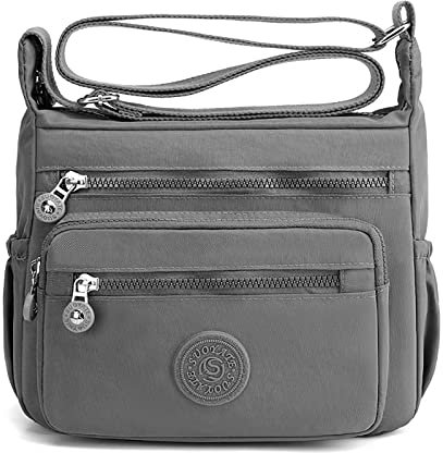 outer treasure Große Damen-Umhängetasche, Schultertasche mit breitem Riemen und Mehrzweck-Schultertasche aus Nylon für Damen, grau, Einheitsgröße
