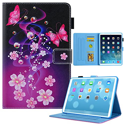 AIFILLE Violet Etui en PU Cuir Coque de Tablette pour iPad 10ème Génération 10.9 2022 Fleurs Papillon Rouge Motif Antichoc Pochette Femme Housse avec Fonction Support et Porte Carte de Crédit Bumper