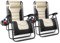 Keplin 2 Pack Padded Gravity Recliner Chairs Extra Wide, Foldable Armrest & Head Pillow Adjustable with Cup Holder Tray Durable & Sturdy Up to 200kg for Patio, Garden, Camping & Fishing(Cream)