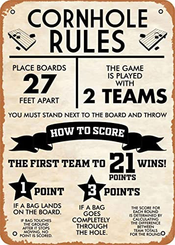 Cornhole Rules Metal Wall Art, Metal Signs for Decor Vintage Wall Decor, Vintage Tin Sign Posters Coffee Funky Decor, Bar Signs for Home Bar 8 x 12 Inches