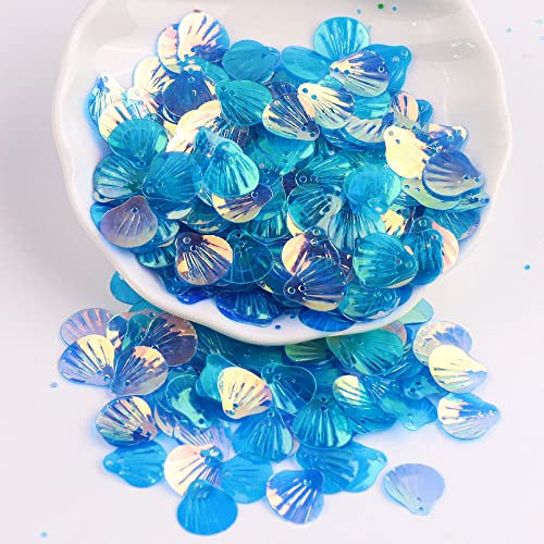 360 Stück Shell Pailletten,Shell Form Pailletten basteln Lose Pailletten Cup Schillernde Spangles Handgemachte DIY Kreative Farbe Perlen Pailletten für Handwerk Hochzeitsdekoration 13mm,Blauer See