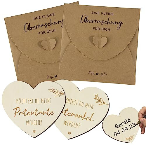 2* Fragen Möchtest du meine Patentante Patenonkel werden in Herzform Holz zum selber beschriften Grußkarte Geschenk für Taufgeschenk Karten Geburt Taufpaten Taufpatin Schwangerschaft verkünden