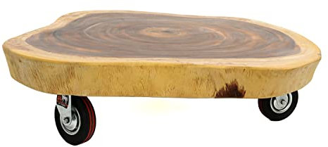 Licht-Erlebnisse Couchtisch mit Rollen ca. 80-90 cm Baumscheibe Baumkante Akazie Massivholz Beistelltisch