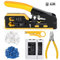 Wakhow Kit de herramientas de crimpado RJ45, crimpadora de paso Ethernet, kit de reparación de herramientas de crimpado de red Cat5 Cat6 Cat7 incluye probador de cables, mini pelacables, cuchillas, 50