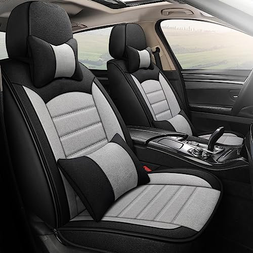 YHANNI Autositzbezüge für Dacia Sandero Stepway 5 Places Auto Flachs Sommersitzbezug Full Set Sitzbezüge Wasserdicht Atmungsaktiv Komfortabler Allwetter,Black Grey Deluxe