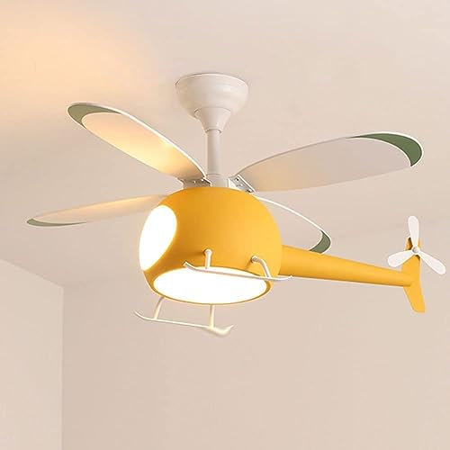 fUfIzU Ventilador De Techo De Helicóptero con Luces para La Habitación De Los Niños, Araña LED De 38.6 + Ventilador Ventilador De Techo De Avión De Niño Y Niña Lámpara Colgante Decorativa,Amarillo