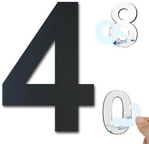 Ywonoby House Numbers, 6 Inch Door Numbers Large Self Adhesive Stainless Steel Metal House Numbers Sticker for House Mailbox Address Street Apartment Hotel Courtyard - Black(4)