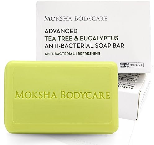 Seifenstück mit Teebaumöl und Eukalyptus – [Hergestellt in Großbritannien] Antimykotisches Peeling-Seifenstück mit Teebaumöl gegen Akne, Mitesser und Mitesser | Paraben- und tierversuchsfrei – 100 g