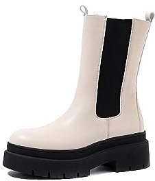 QUEEN HELENA Stivali Chelsea Platform Stivaletti Donna X29-66 (Beige, 37)