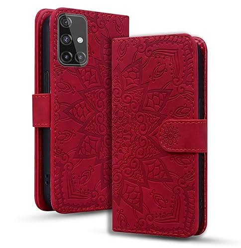 Rosbtib Handyhülle für Samsung Galaxy A71 4G Premium PU Leder Hülle mit Magnetic Closure Standfunktion Flip Cover Mandala Prägung Samsung Galaxy A71 4G - Rot