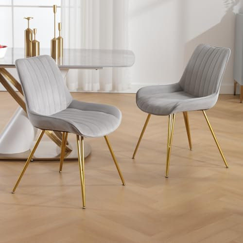 Wahson Esszimmerstühle 2er Set Samt Küchenstuhl mit goldenen Metallbeine Polsterstuhl mit Lehne für Esszimmer/Restaurant, Grau
