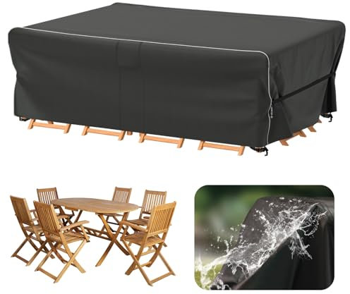 Velway Housse Salon de Jardin Imperméable: Housse de Table Jardin Rectangulaire avec Bande Réfléchissante - 600D Oxford Coupe-vent Couverture de Protection Meubles Bâche pour Table - Noir 200x160x74cm