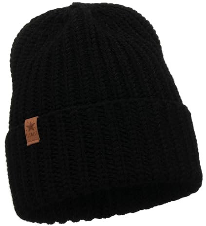 ELIMELI Damen Mütze - Beanie Strickmütze für Winter und Herbst - Slouch Strick Beanie für Frauen - warme weiche Strickmütze - Cuffed Beanie Hats - Farbenauswahl (Mütze, Schwarz)