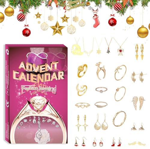 laoonl Weihnachts-Adventskalender, Schmuck-Set 2023 für Mädchen, 24 Tage, Weihnachts-Countdown-Kalender, DIY-Schmuckherstellungs-Set, Geschenk, Ring, Ohrringe, Halskette für Kinder, Teenager, Frauen