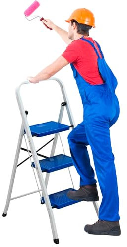 Avilia Scaletta Pieghevole 3 Gradini in Acciaio Antiscivolo - Sgabello Salvaspazio Robusto fino a 150kg per Cucina, Bagno, Garage | Scala 3 Gradini Portatile e Versatile, Ideale per Casa e Multiuso