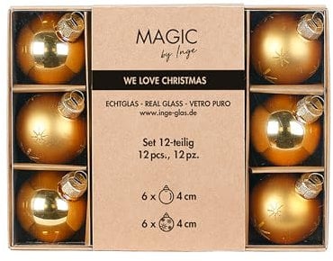 Weihnachtskugeln Glas 4cm x 12 Stück in Kartonbox Christbaumkugeln Gold - Inkagold