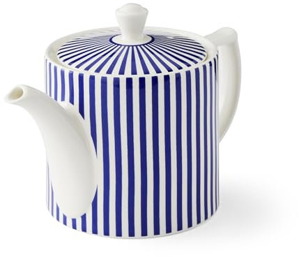Spode Steccato Keramik-Teekanne, 1050 ml, blauer gestreifter Akzent, mikrowellen- und spülmaschinenfest, für Brunch, Servieren von Nachmittagstee oder für ein gemütliches Teeritual zu Hause