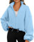 EUDOLAH Felpa Cappotto Sportivo in Pile Rocker con Collo Alto e Zip Imbottita Donna Uomo Unisex Blu,XL