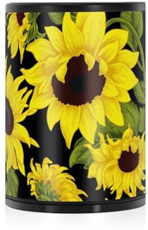 Aschenbecher für Zigaretten Outdoor Sonnenblumen im Vintage-Stil für Auto Getränkehalter Tragbar Rauchfrei Aschenbecher für Auto mit Deckel, geruchsdicht selbstlöschender Butt Eimer für Terrasse Küche