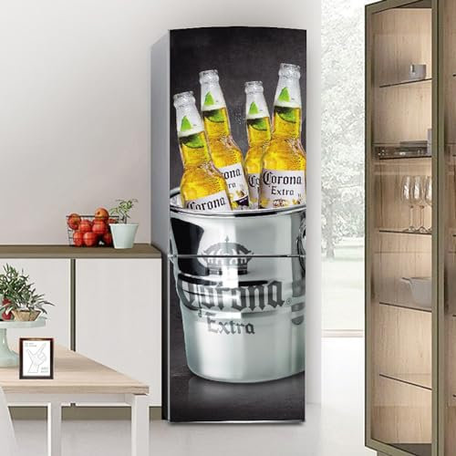 Fridge Wraps Kitchen Fridge Stickers Cover Full Doors, Fridge Sticker Full Covering Door Fridge Covers Skins Wall Stickers for Kitchen Decal, Iced Beer Cool Summer ice Bucket