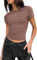 Zeagoo Oberteile Damen Casual Rundhals All Match T-Shirt Einfarbig Slim Fit Crop Shirts Enges Basic Sexy Tunika Shirts Braun M