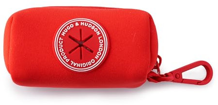HUGO & HUDSON Hundekotbeutelspender, Kotbeutelhalter mit Karabinerhaken, Rot