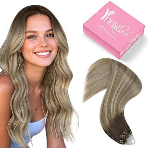 YoungSee Microring Extensions Echthaar 1g Balayage 60cm Microring Hair Extensions Braun Balayage Blond Micro Loop Extensions Echthaar Micro Ringe Haare Micro Extensions Lang 50g/50s #3/8/22