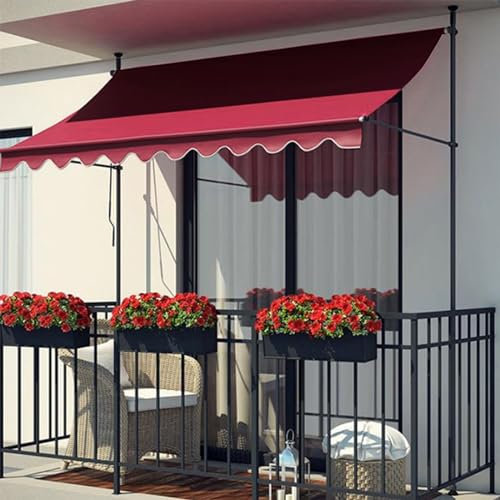 DYUNCZ Markise Balkon Ohne Bohren, Klemmmarkise mit Handkurbel Balkon, Markisen 200/250/300/350/400cm Breit, UV-beständig & Höhenverstellbar, Sonnenschutz Wasserdicht (Color : Burgund, Size : 300cm)