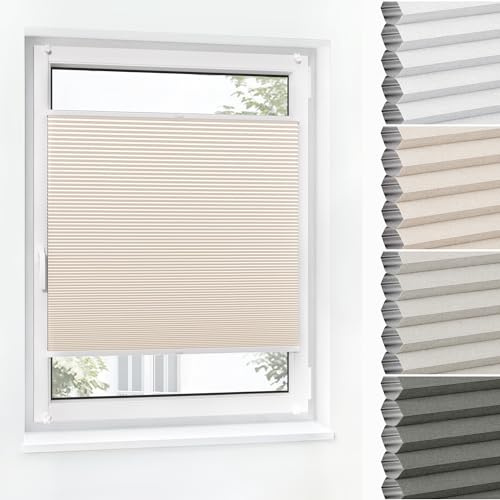 Jalousiescout Wabenplissee ohne Bohren Verdunklung—Thermo plissee Klemmfix Zweifarbig 80x130cm Creme-Weiß, Sonnen-, Sicht- & Hitzeschutz Jalousie verdunklung für Fenster & Tür