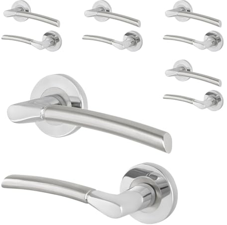 EAI Polished Chrome Door Handles, 5 Pairs Lever on Rose - Bova | 5 Pairs of Lever on Rose Internal Door Handles, Fixings Included