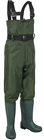 Penlimly Trampolieri da Pesca con Stivali Impermeabili, Pantaloni da Pescatore Uomo Donna, Nylon PVC Waders Traspirante con Tasca e Cintura, Trampolieri per Caccia Agricoltura