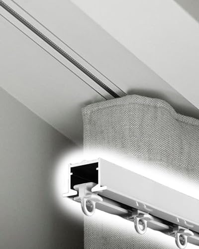 Binario Tenda Soffitto Decorazioni per Binari per Tende Invisibili, Telaio per Controsoffitto Tagliabile per Balcone/ Ospedale/ Soggiorno, Aste per Tende da Incasso in Lega di Alluminio(White,170cm/66