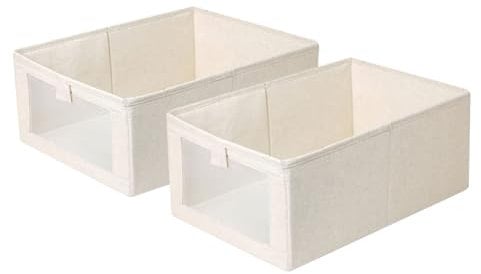 feyiubmen Aufbewahrungsbox, 2er Set Wardrobe Organizer, Faltbox Aufbewahrungskiste Ordnungsbox mit Transparentem Sichtfenster für Kleiderschrank, Kleidung, Bücher, Kosmetik, Spielzeug (41 x 28x 17cm)