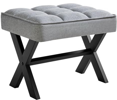 IBUYKE Petit 12 h Foot Tabouret, Tabouret de Pied carré en Lin avec Pieds en métal X, Multifonctionnel utilisé comme Petite Table d'appoint, Tabouret de Marche pour Salon, Bleu Gris WBD011L