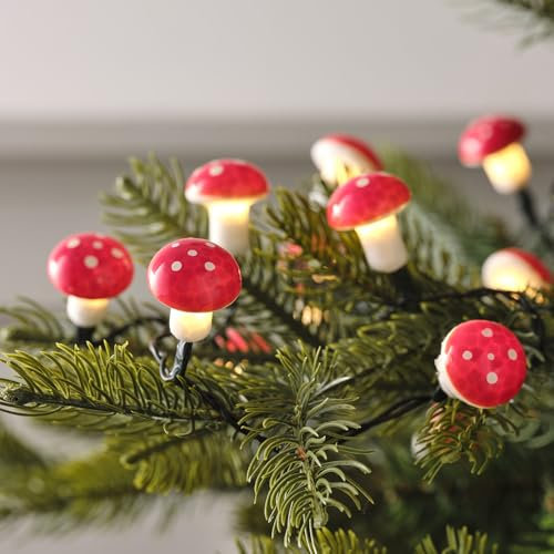 Lights4fun Christmas Indoor 20 LED Warm White Toadstool Mushroom Battery Operated String Fairy Lights on Green Cable with Timer 1.9m