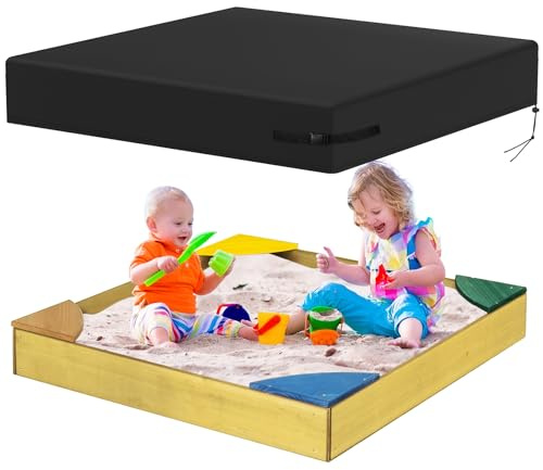Yexcend Sandbox Cover, 800D Oxford Cloth Waterproof Outdoor Square Sand Box Cover for Kids, Protect Sandbox Sand and Toys(Black,50 X 50 X 8)