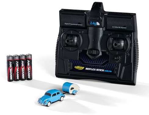 Carson 500504148 1:87 VW Beetle mit Anhänger 2.4G 100% RTR - Fahrfertiges Modell, RC Auto, H0 Auto,RC Modell,Diorama Fahrzeug