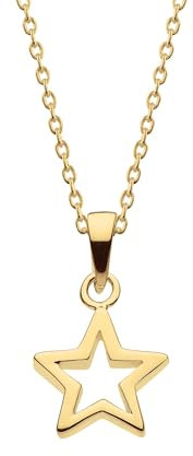 Dew Gold Plated Open Star Pendant 18 Necklace – Gold Plated Sterling Silver, Celestial Style, Gift Ideas for Girls and Women