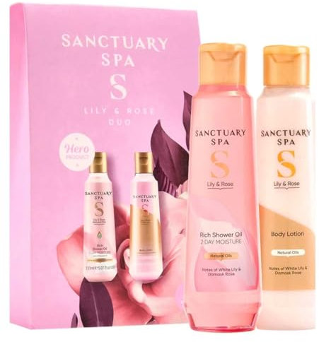 NEW Sanctuary's Lily & Rose Floral Favourites Shower Oil and Body Butter Set, Damask Rose Scent | Winter Gift Set | LIMITED TIME |