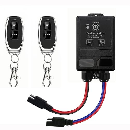 WOODGUILIN Fernbedienung schalter,12V Funkschalter SAE, DC12V/24V/48V/72V 30A Relais Fernschalter,mit 100m lange Range;für landwirtschaftliche Sprühgeräte, Sprühpumpen,Solarleuchten,Unkrautstecher.