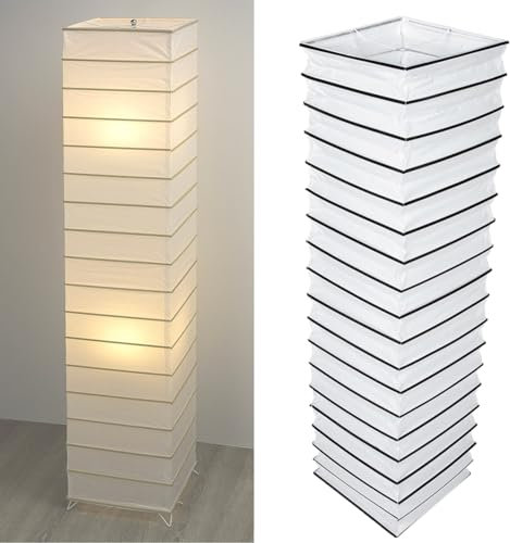 Pantalla de Papel para Lámpara de Pie Pantalla de Papel de Arroz en Cuadrado Blanco con Palos Decorativos Pantalla de Repuesto Hecho en Mano para Lámpara de Suelo