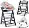 Hauck Alpha Plus Black 4-tlg. Newborn Set Premium - Hochstuhl + 2in1 Babyaufsatz & Wippe + Sitzkissen - Light Grey
