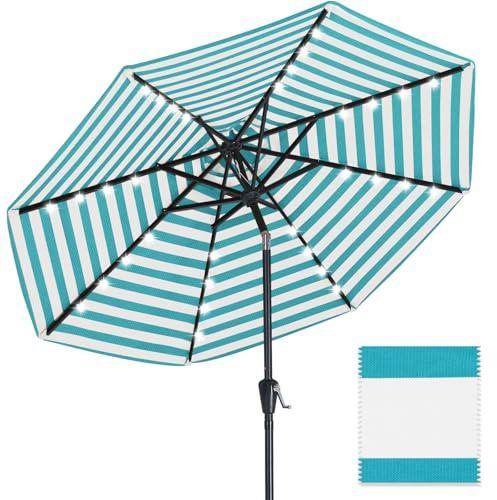 ABCCANOPY OLEFIN® - Ombrellone da giardino con luci solari (striscia turchese)