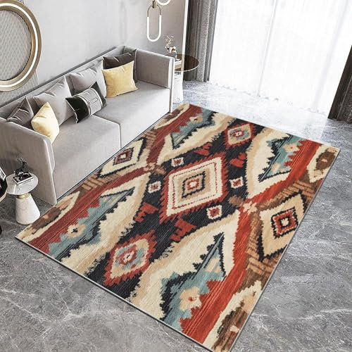 UUZEAI Aztekischer Stammes Teppiche Geometrie Muster Amerika Indianer Stil Teppiche Wohnzimmer Waschbarer Teppich Schlafzimmer Weich Kurzflor rutschfeste Teppich 50x140cm