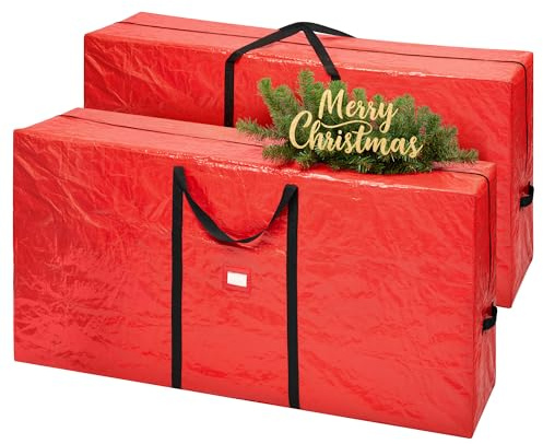 SONGMICS Christmas Tree Storage Bag, Fits Artificial Trees up to 9 ft, Large Heavy Duty Decorations Organiser with Zip, Reinforced Seams, Long Handles, Tear-Resistant PE, Red RXS006R01